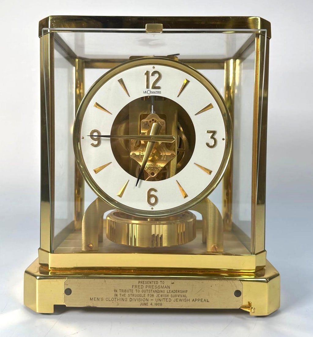 LECOULTRE CALIBER 528-8 ATMOS SWISS MANTEL CLOCK DEDICATED TO FRED FRED PRESSMAN BARNEY'S NEW YORK