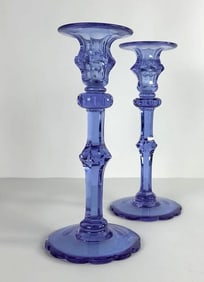RARE PAIR OF MOSER ALEXANDRITE / NEODYMIUM GLASS CANDLE STICKS
