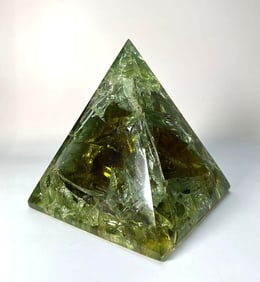 MONUMENTAL GREEN RESIN PYRAMID SCULPTURE SIGNED F. GODELSKI