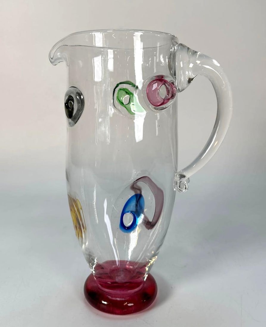 SIGNED MID-CENTURY MODERN SIGNED MURANO ATTR. ART GLASS PITCHER WITH APPLIED PRUNTS (1 of 11)