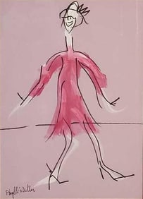 ORIGINAL PHILLIS DILLER SIGNED WATERCOLOR "KATHERINE-JANE" WITH AUTOGRAPHED CARDS