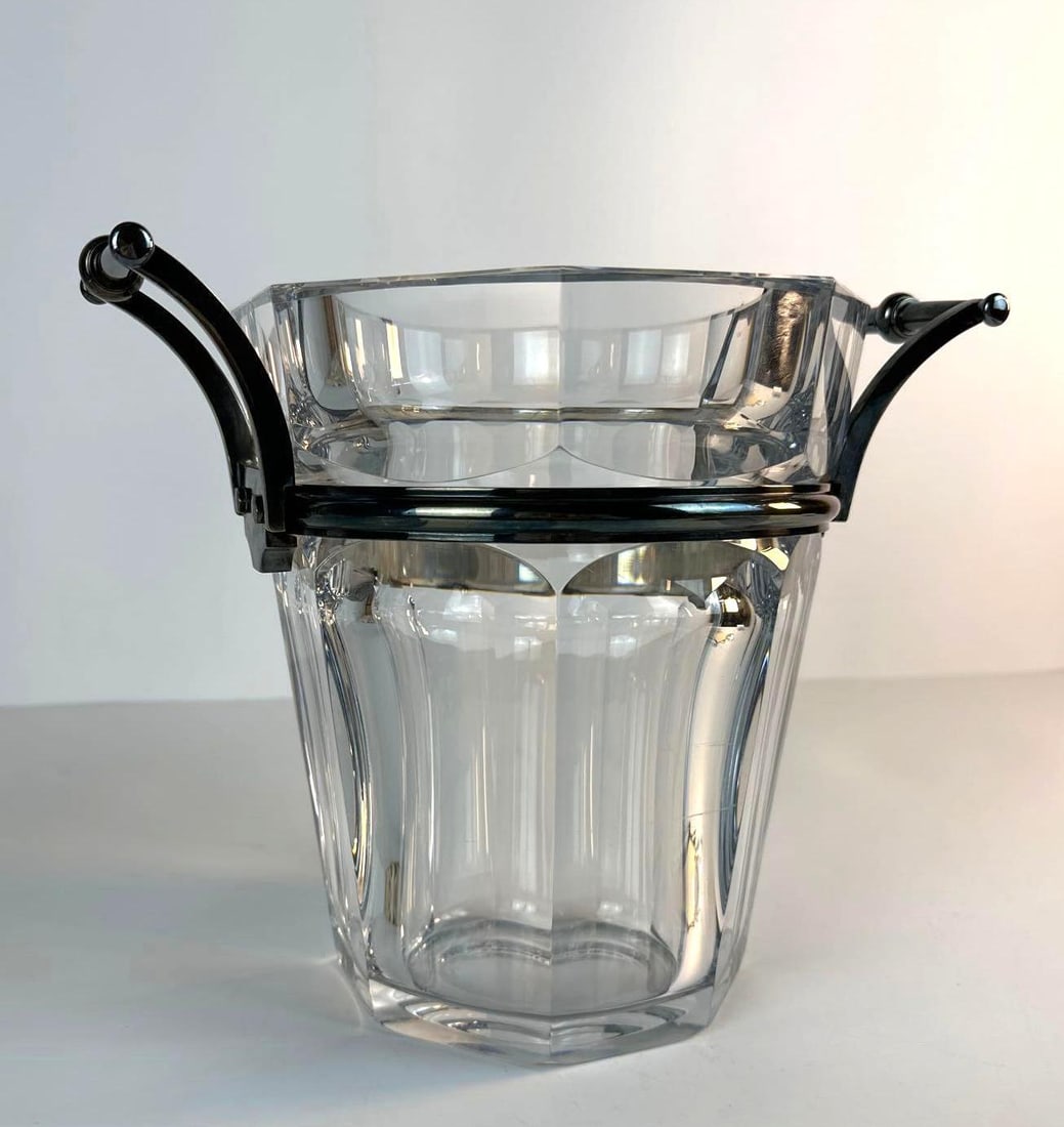 BACCARAT HARCOURT CUT CRYSTAL CHAMPAGNE COOLER WITH SILVER-PLATED MOUNTS & LINER (1 of 12)