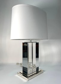 MODERN VISUAL COMFORT AND CO. HEAVY GLASS AND CHROME TABLE LAMP