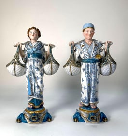 PAIR OF VINTAGE DERBY / CROWN DERBY STYLE PORCELAIN FIGURES | CHINOISERIE WATER CARRIERS