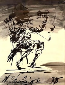 SIGNED PEN AND INK WASH DRAWING