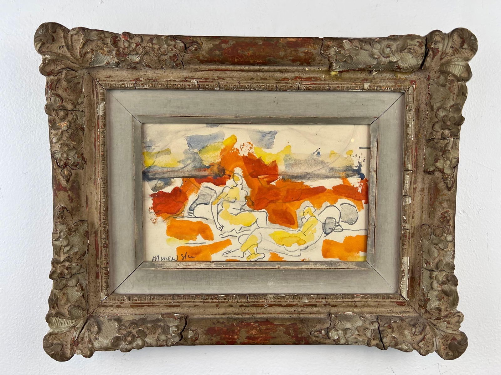 ALEXANDER MINEWSKI PENCIL AND GUACHE ON  PAPER "FIGURES ON A BEACH" (1 of 14)