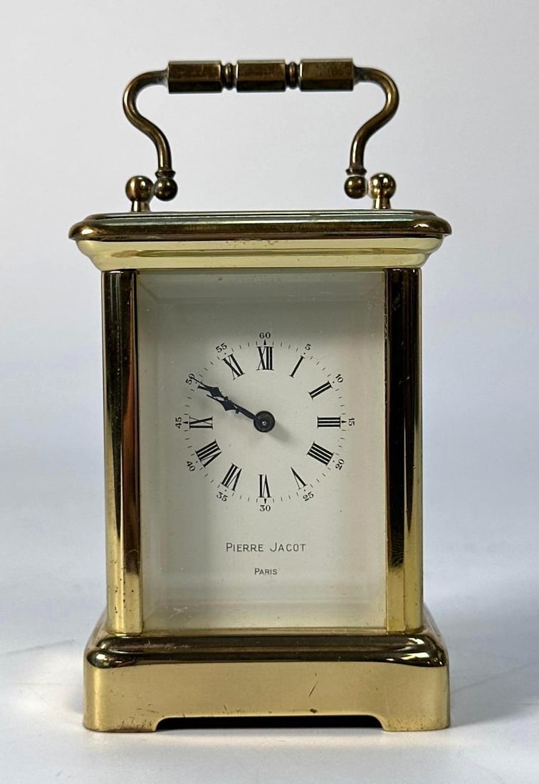 VINTAGE PIERRE JACOT PARIS BRASS & BEVELLED GLASS CARRIAGE CLOCK, FRENCH EMPIRE STYLE (1 of 10)