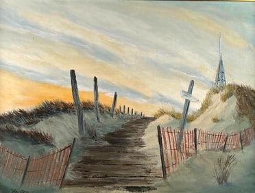 VINTAGE JOHN L. DAYTON SIGNED PAINTING OF DUNE WALK, FIRE ISLAND, NY