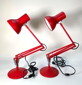 RARE PAIR OF MATTE RED ANGLEPOISE TYPE 75 MINI DESK LAMPS