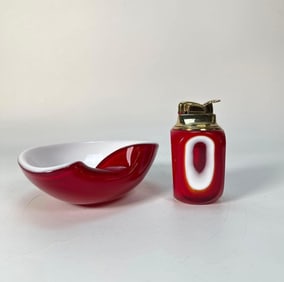MID-CENTURY MODERN MURANO ATTR. ART GLASS BOWL & LIGHTER