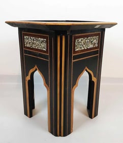 UNUSUAL MOTHER OF PEARL INLAID EBONIZED WOOD TABOURET BARES R.J. HORNER LABEL