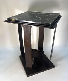 RARE VINTAGE JOHN B. SALTERINI LABELED ART DECO MARBLE & BRONZE OCCASIONAL TABLE