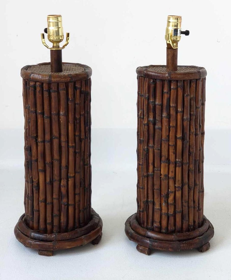 PAIR OF VINTAGE BAMBOO MOTIF TABLE LAMPS (1 of 9)