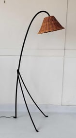 MODERN WROUGHT IRON AND RATTAN 'TRIADE' FLOOR LAMP