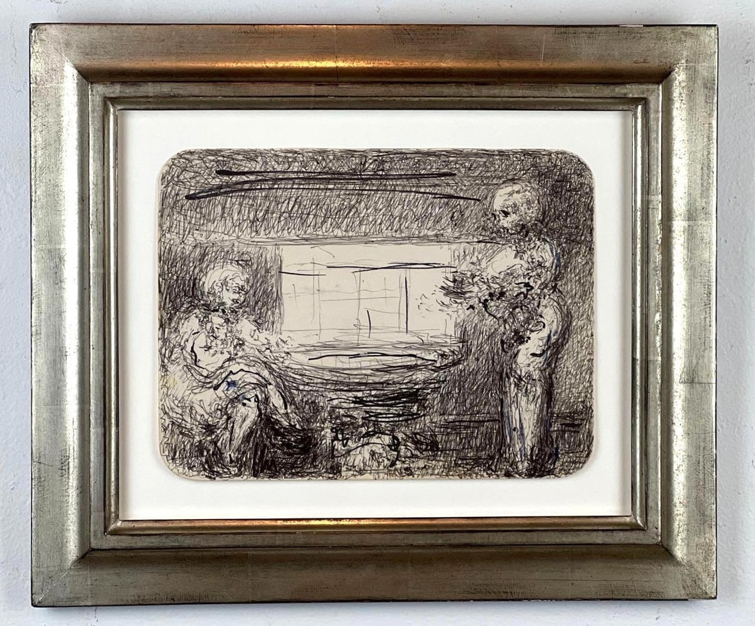 SIGNED MID-CENTURY MODERN PEN & INK DRAWING ON PAPER (1 of 12)