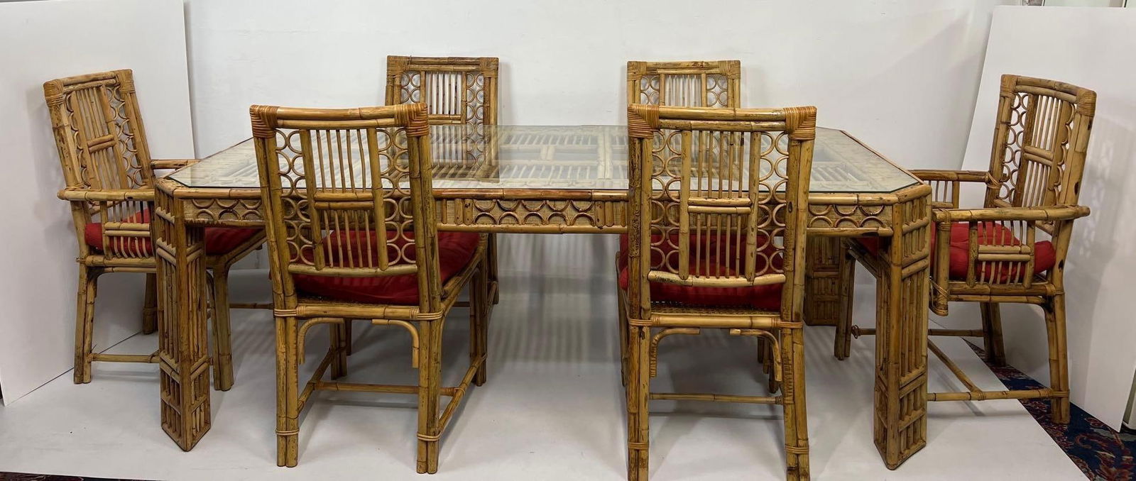 MID-CENTURY CHINESE CHIPPENDALE BAMBOO DINING SET - LARGE TABLE AND SIX CHAIRS (1 of 18)