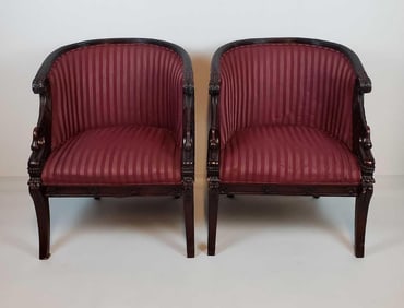 PAIR OF ANTIQUE FRENCH SWAN FIGURAL MAHOGANY TUB CHAIRS