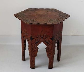 ART NOUVEAU / ANGLO-INDIAN STYLE CARVED AND PAINT DECORATED TABOURET