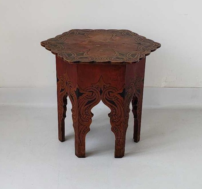 ART NOUVEAU / ANGLO-INDIAN STYLE CARVED AND PAINT DECORATED TABOURET (1 of 13)