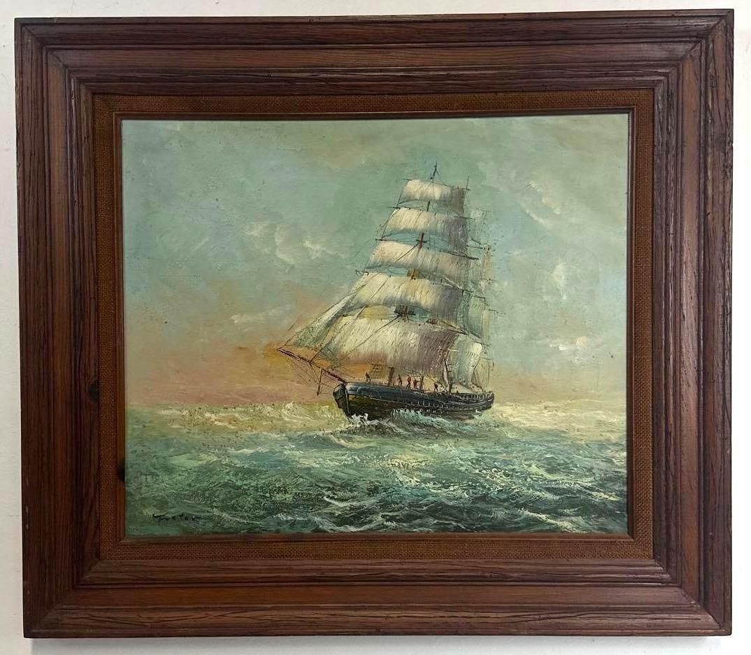 VINTAGE OIL ON CANVAS OF A CLIPPER SHIP MARITIME SCENE SIGNED FOSTER (1 of 6)