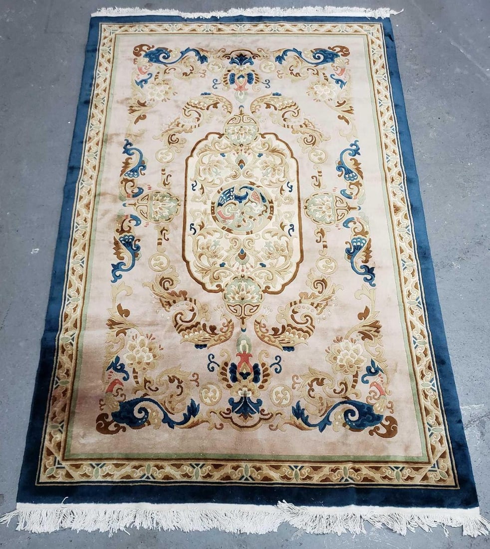 VINTAGE CHINESE ART DECO STYLE HAND-KNOTTED WOOL AREA RUG (1 of 11)