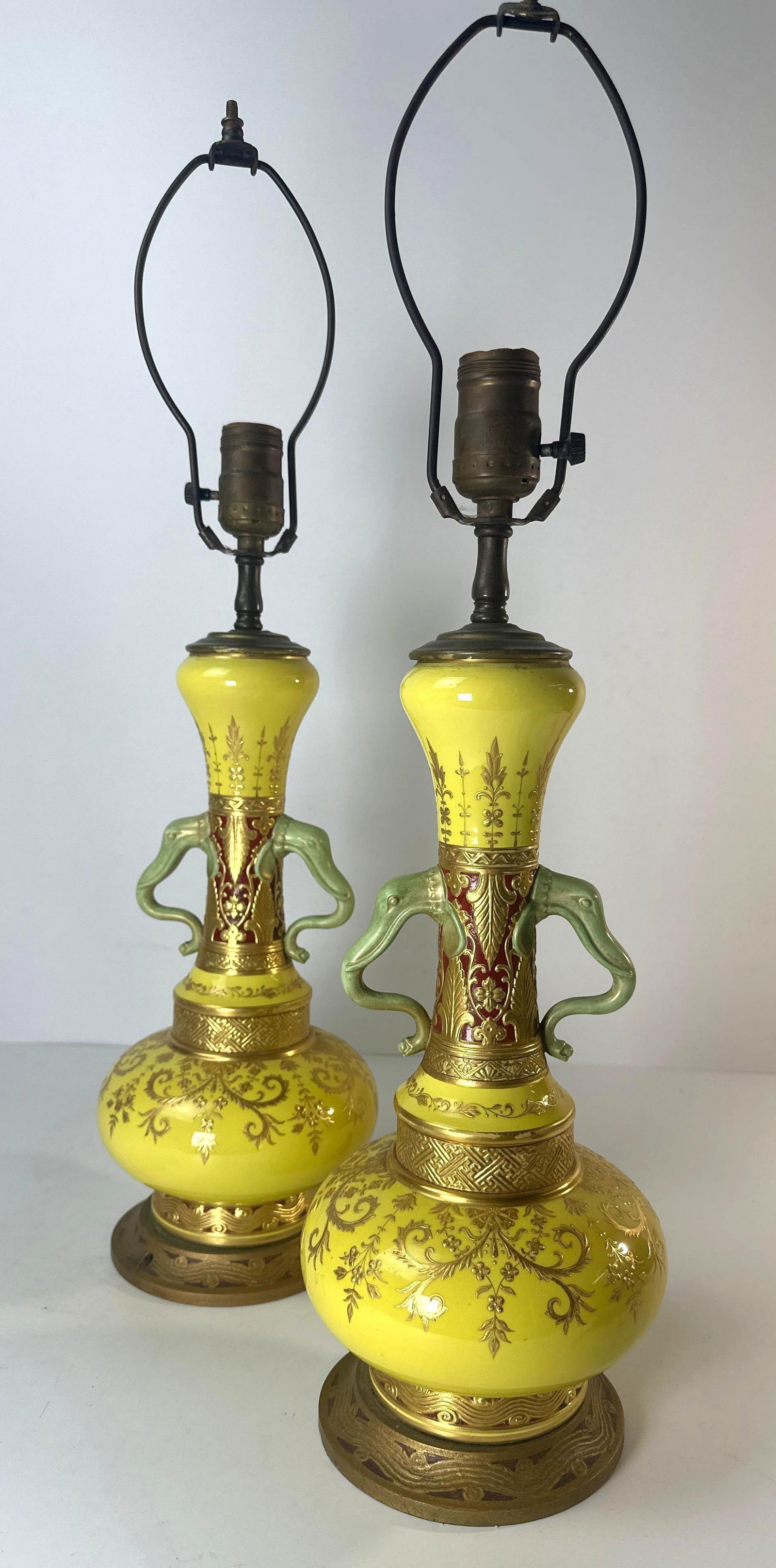 RARE PAIR OF MINTON VASE LAMPS ELEPHANT HANDLES (1 of 10)