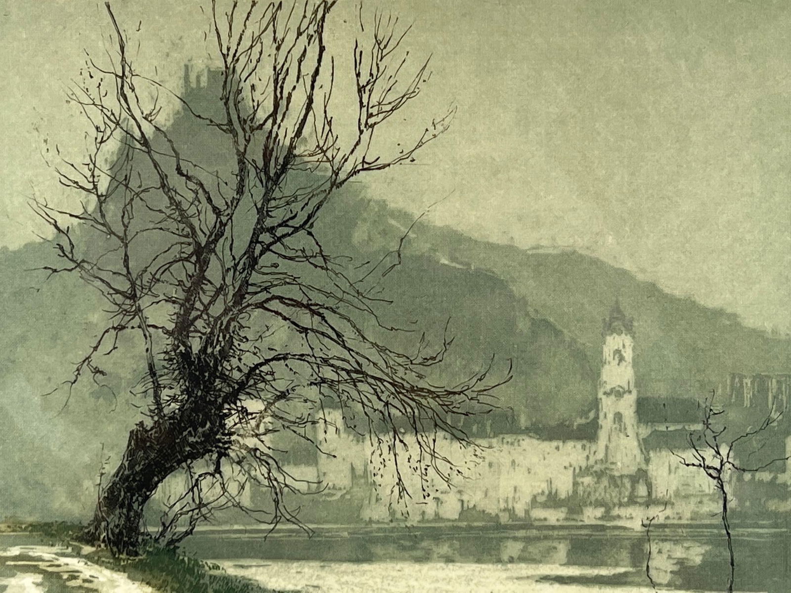 SIGNED LUIGI KASIMIR 'WINTER SCENE' COLOR ETCHING (1 of 10)