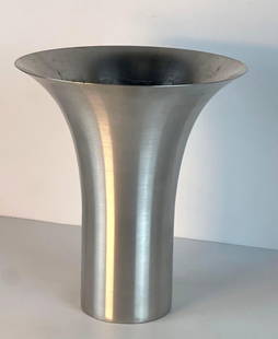 CYLINDRICAL VASE BY RUSSELL WRIGHT (2 of 3): A vintage spun aluminum vase Dimensions: 10.25" TALL X 9.25" DIA Maker: Russell Wright Inc., Russel Wright (American, 1904–1976) Notes: Although care is taken to photograph and describe th