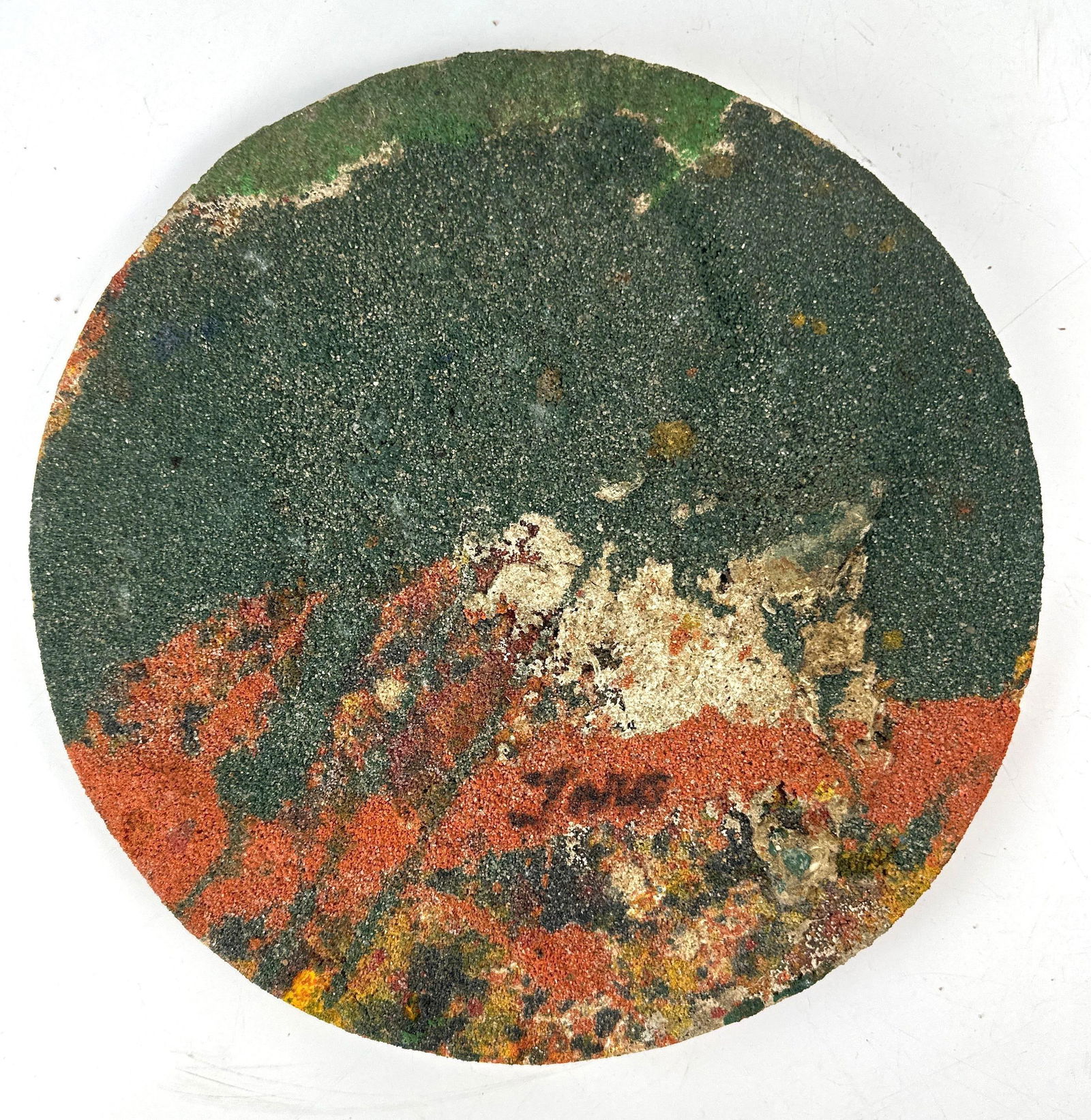 RARE ROUND TARO YAMAMOTO ABSTRACT SAND PAINTING MIXED MEDIA SIGNED (1 of 6)