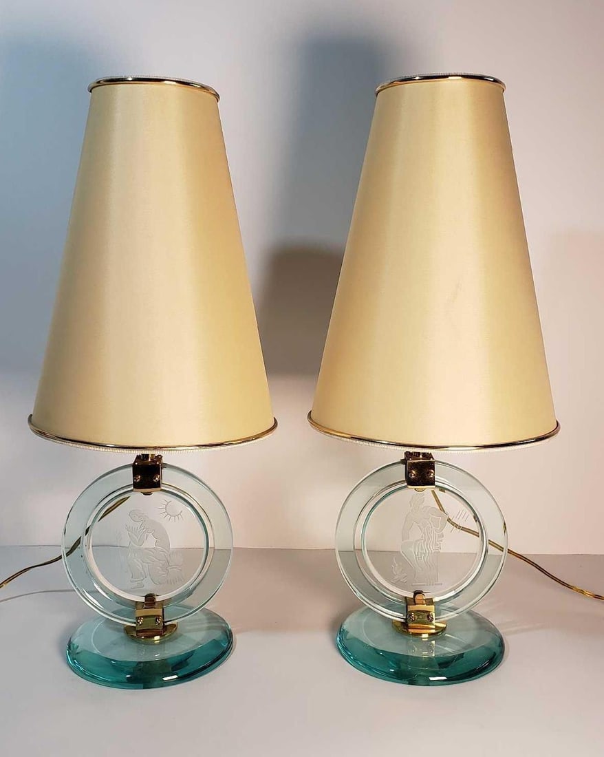 PAIR OF ART DECO BRASS AND ETCHED GLASS TABLE LAMPS (1 of 14)
