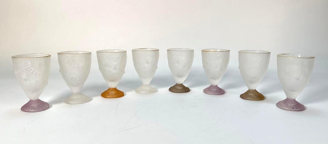CRISTINA SALUSTI SIGNED FROSTED FOSSIL GLASS CORDIAL SET OF 8 (1 of 6)