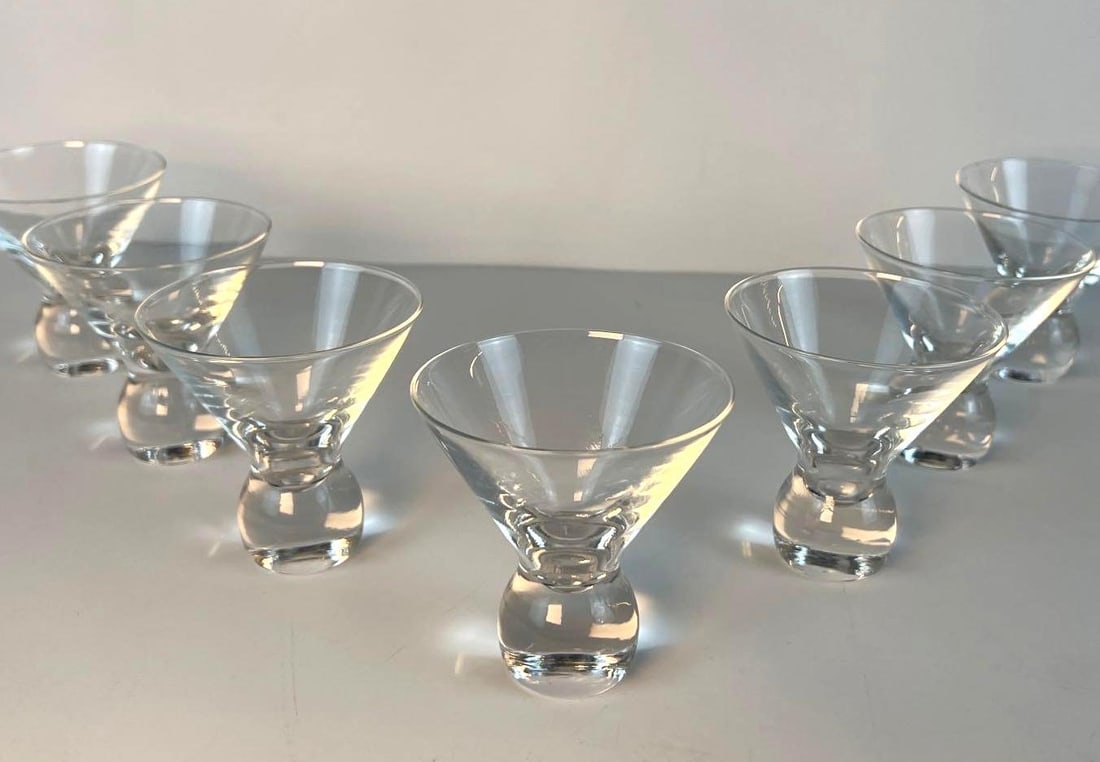 VALUE LOT: SEVEN SMALL BALL BASE CRYSTAL MARTINI GLASSES (1 of 8)