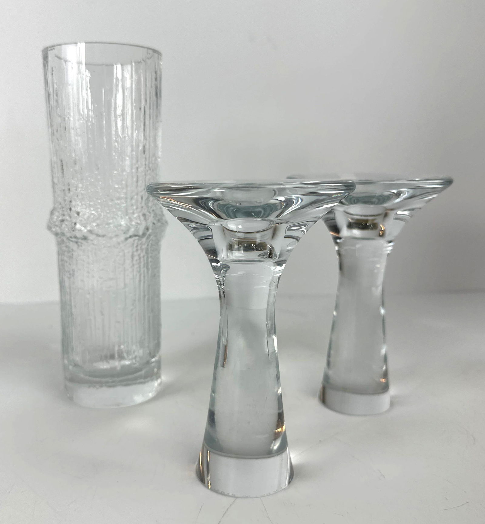 IITTALA TAPIO WIRKKALA GLASS CANDLESTICKS, #3412 AND VASE, SIGNED (1 of 15)