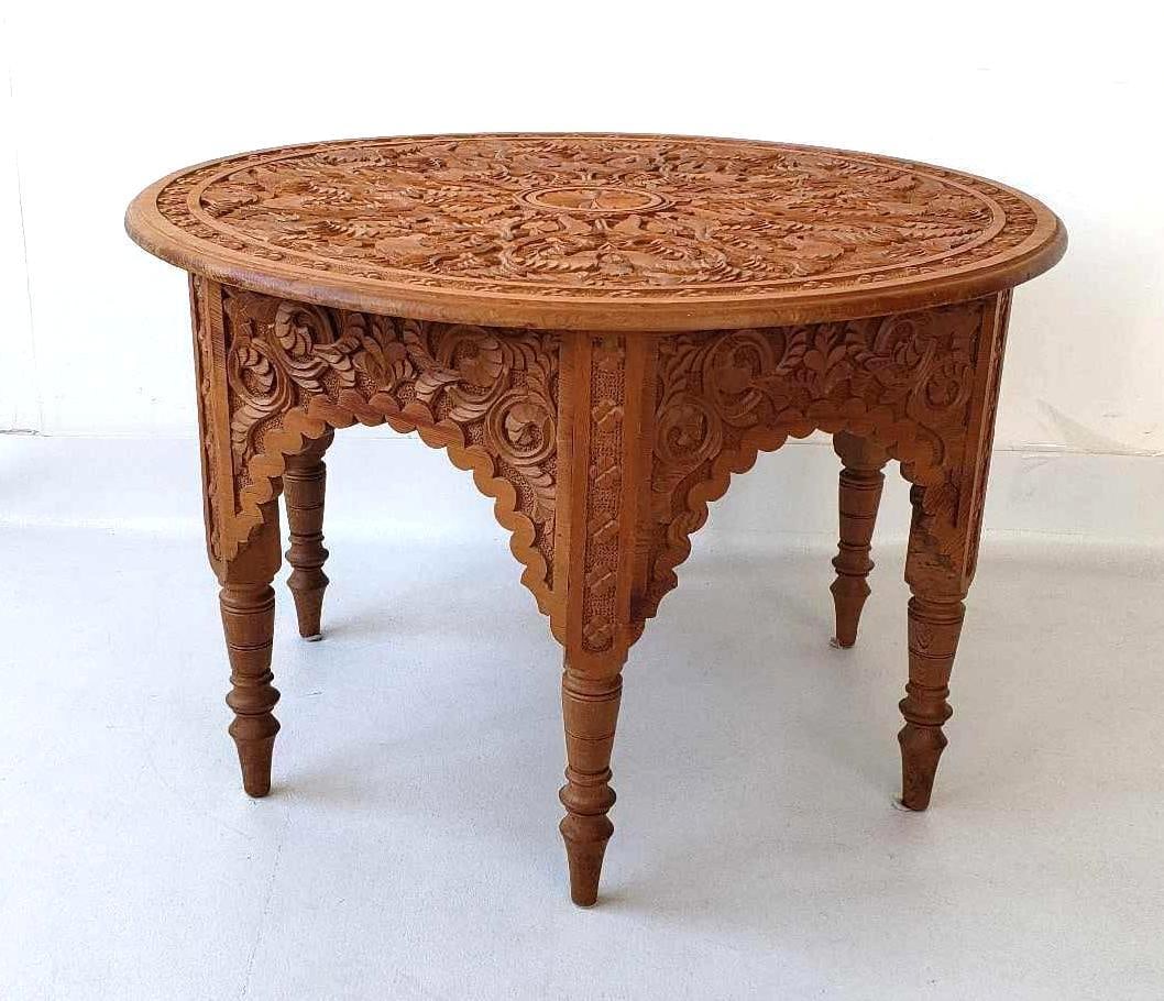 VINTAGE MOROCCAN CARVED CEDARWOOD CIRCULAR TABLE (1 of 10)