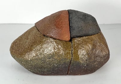 HIROYUKI WAKIMOTO BIZEN WARE SPLIT COVERED CERAMIC VASE