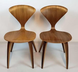 PAIR OF MID CENTURY NORMAN CHERNER WALNUT SIDE CHAIRS