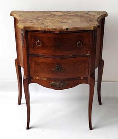 LOUIS XV INLAID MARBLE TOP PETITE COMMODE