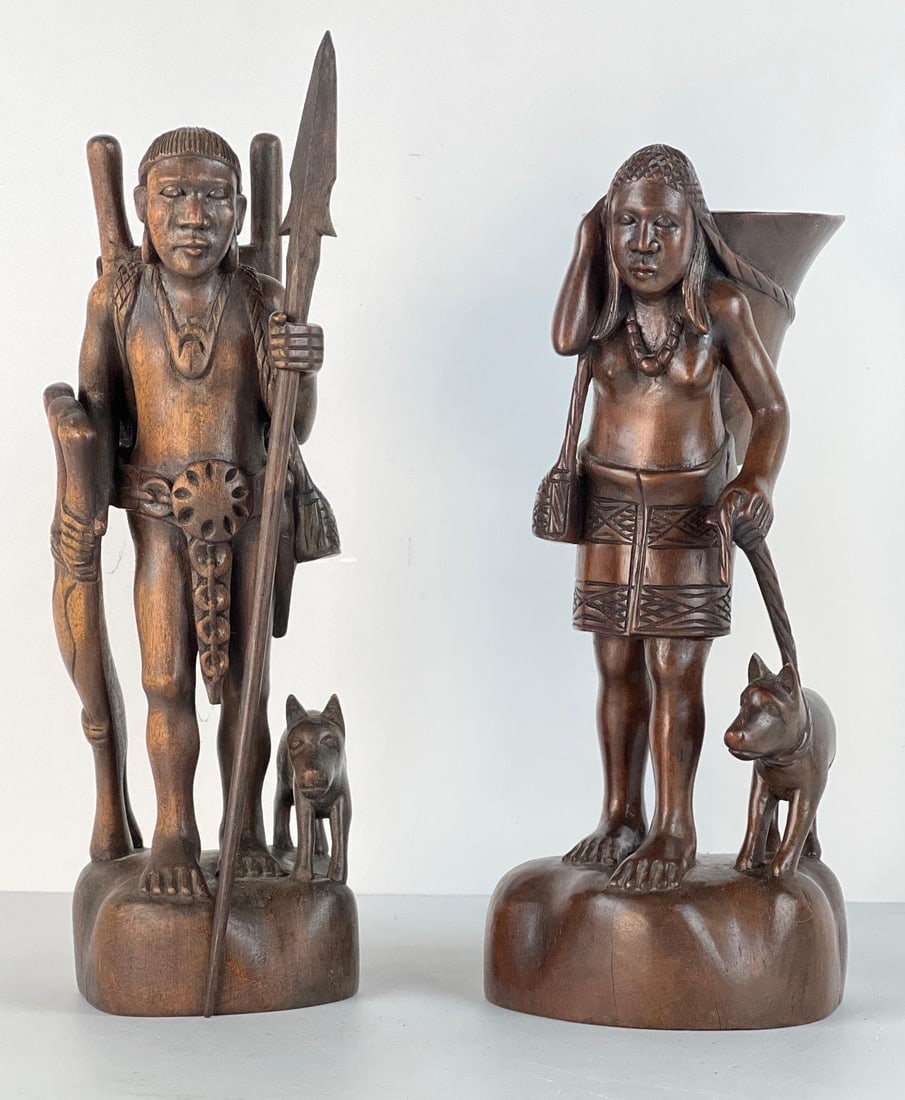 PAIR OF VINTAGE TRIBAL WARRIOR CARVED WOOD STATUES (1 of 9)