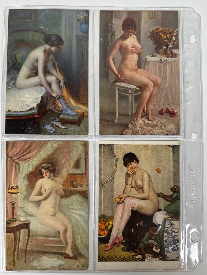 COLLECTION OF VINTAGE FRENCH NUDE STUDIES POSTCARDS / PRINTS: A collection of vintage French nude studies postcards or prints. The collection features a variety of poses and settings, each depicting a female nude figure in an artistic study, typical of early 20t