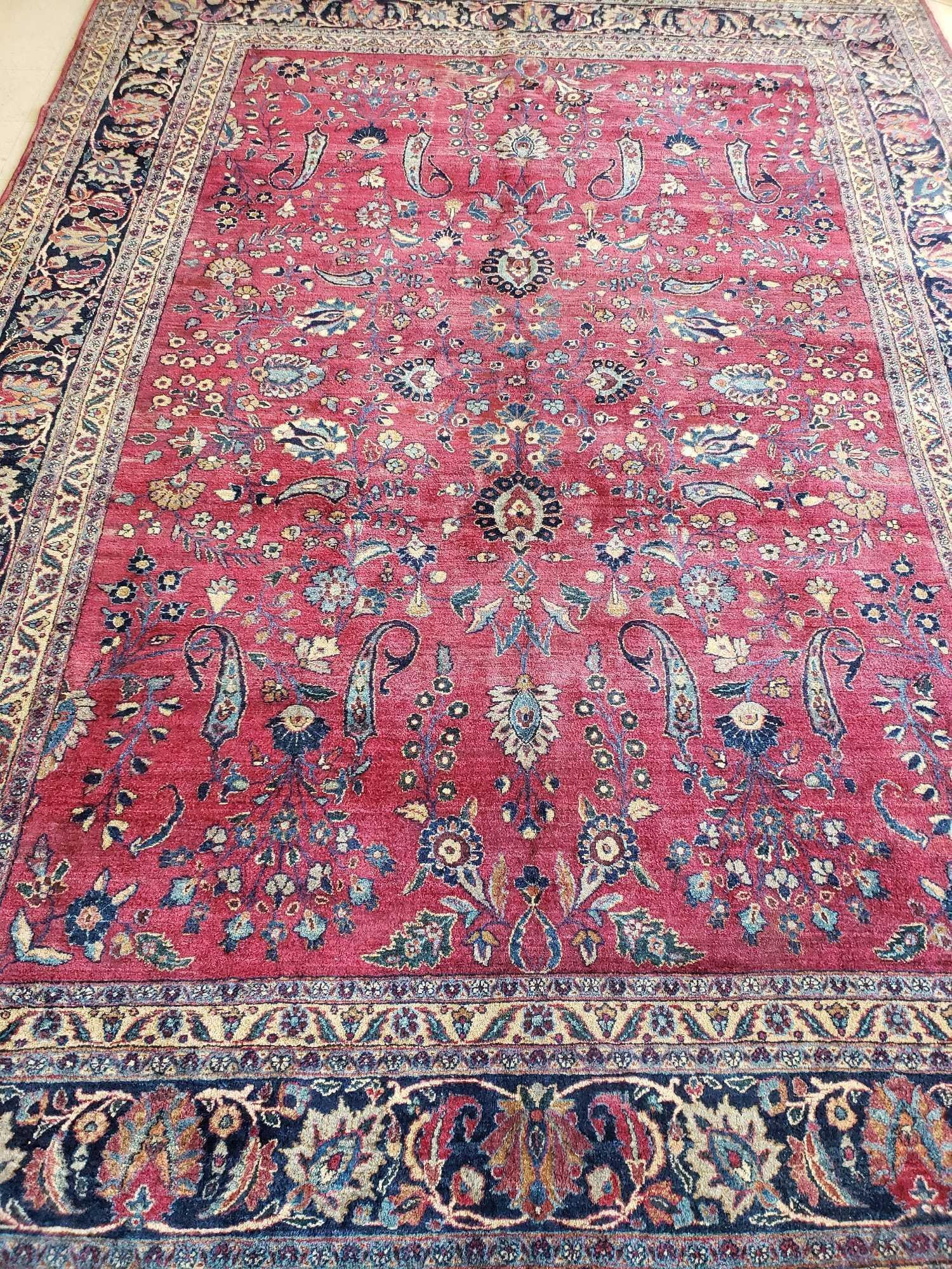 ANTIQUE HAND KNOTTED SAROUK RUG PLUM GROUND (1 of 15)