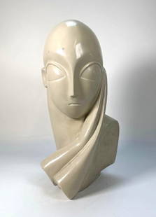 AUSTIN INC. ART DECO STONE BUST AFTER CONSTANTIN BRANCUSI "MADEMOISELLE POGANY": An Art Deco stone bust, crafted in the style of Constantin Brancusi&#39;s &#34;Mademoiselle Pogany.&#34;  Dimensions: 17&#34; Tall  Artist or Maker: Austin Inc. after Brancusi Provenance: A New York c