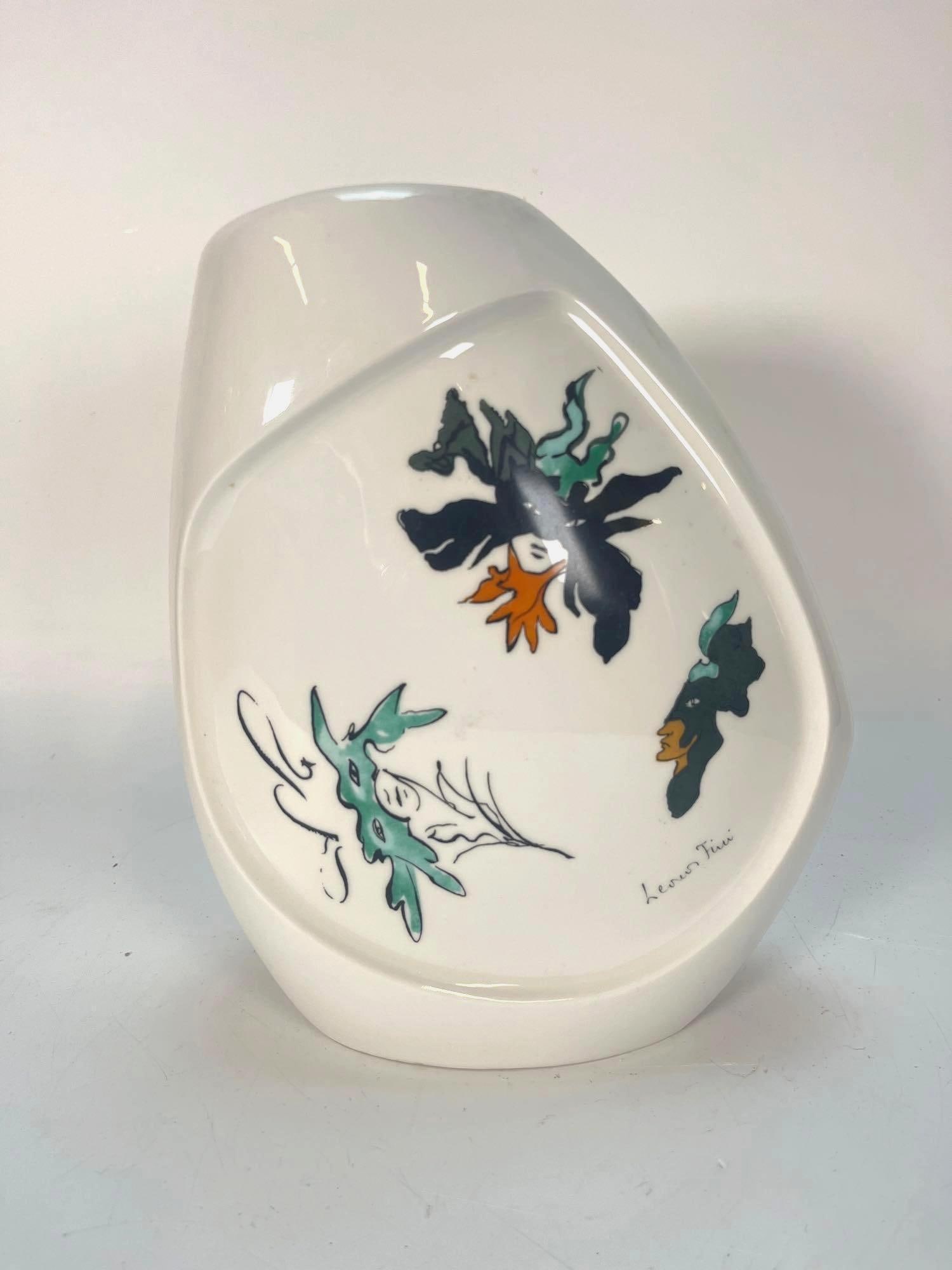 LEONOR FINI WHITE CERAMIC VASE: A Leonor Fini white ceramic vase. Dimensions: 10" tall x 8" x 4" Artist or Maker: Leonor Fini Provenance: The Living Estate of Joseph Rodano Notes: Although care is taken to phot