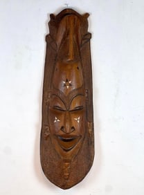 LARGE AFRICAN WOODEN MASK WITH ELEPHANT AND STARS WALL DECOR PIECE