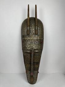 LARGE WEST AFRICAN MARKA STYLE WOOD/METALLIC WALL MASK