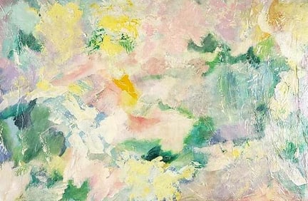 VINTAGE FRAMED PASTEL COLORED ABSTRACT PAINTING ON CANVAS  | UNSIGNED