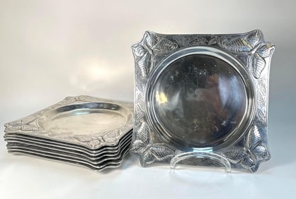 8 ARTHUR COURT DESIGNS BUTTERFLY MOTIF SILVER TRAY STYLE CHARGERS / PLATES