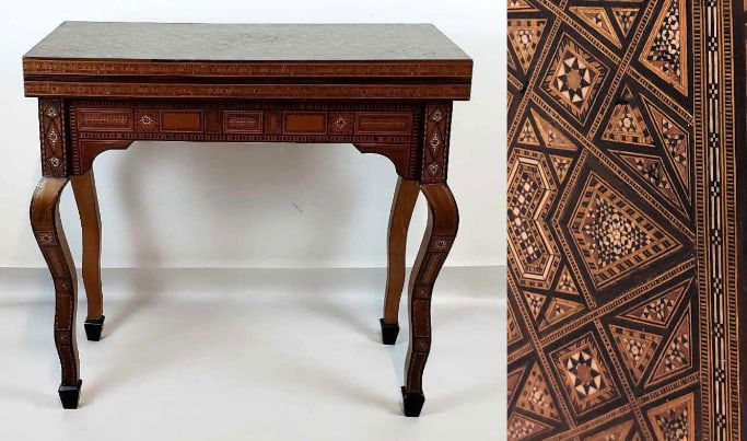 VINTAGE IMPRESSIVE OVER-THE-TOP ARTISAN INLAY SYRIAN FOLD OVER GAME TABLE