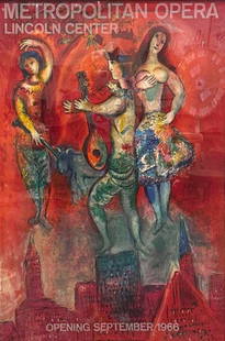 MARC CHAGALL METROPOLITAN OPERA OPENING NIGHT POSTER 1966, CARMEN: An original lithograph poster by Marc Chagall, for the opening of the Metropolitan Opera House at Lincoln Center for the Performing Arts in September 1966.   Dimensions: 38&#34; X 25&#34;  Artist or M
