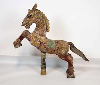 VINTAGE INDIAN HAND-CARVED WOODEN RAJASTHANI / VAHANA HORSE