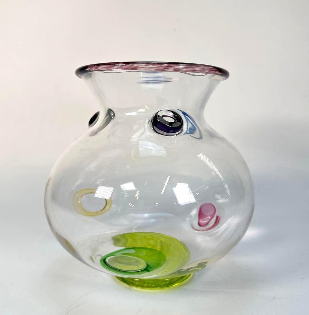 SIGNED MURANO STYLE ART GLASS BUBBLE VASE (1 of 7)